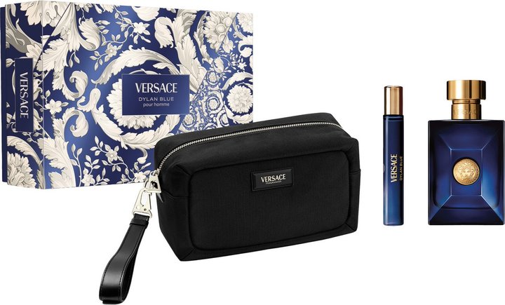 Versace Dylan Blue Men Set 3.4oz EDT & .34oz EDT Mini & Black Trousse