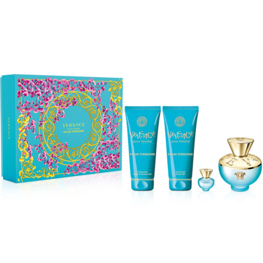 Versace Dylan Turquoise Set 3.4oz EDT & 3.4oz Body Lotion & 3.4oz Shower Gel & 5ml Mini